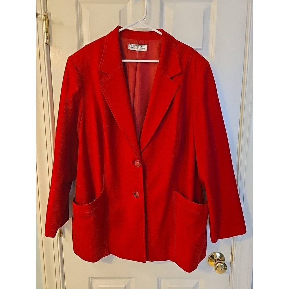 Dress Barn Womens Red Blazer Sz 16 Classic Academic Career Wool Fully Lined